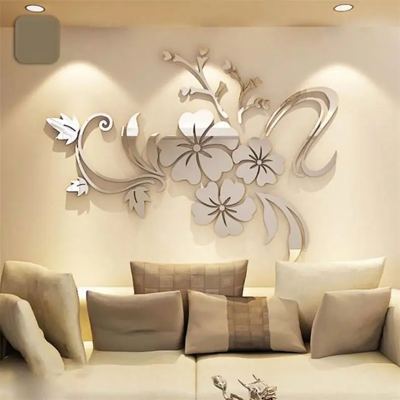 New Wall Stickers Acrylic 3d Mirror Flower Home Decor Stickers Diy Acrylic Floral