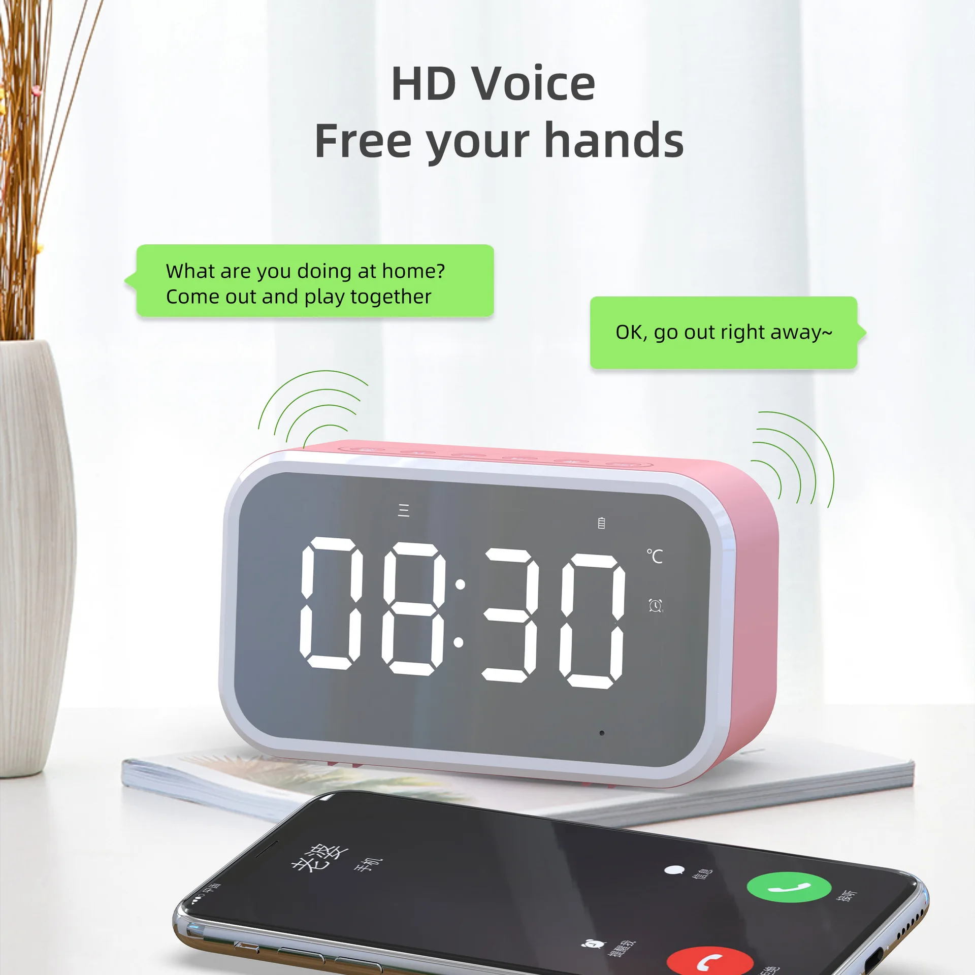 Multifunction Alarm Clock Mirror LED Speaker Wireless BT Music Player Electronic Digital Alarm Clock with USB Port Speaker