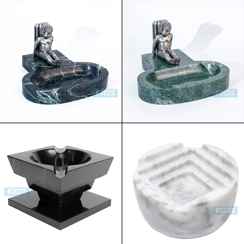 Hight-end luxury home decor natural black and white cigarette smoking herb portable marble cigar ashtray urn