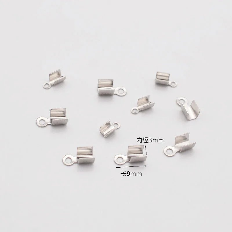 BSCI AUDIT factory stainless steel fold over cord ends terminators crimp end for leather 3mm