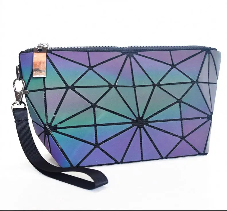 Featured Laser Holographic Luminous Geometric Large Capacity Cosmetic Makeup Bag Pouch for Ladies Women Toiletry Bag