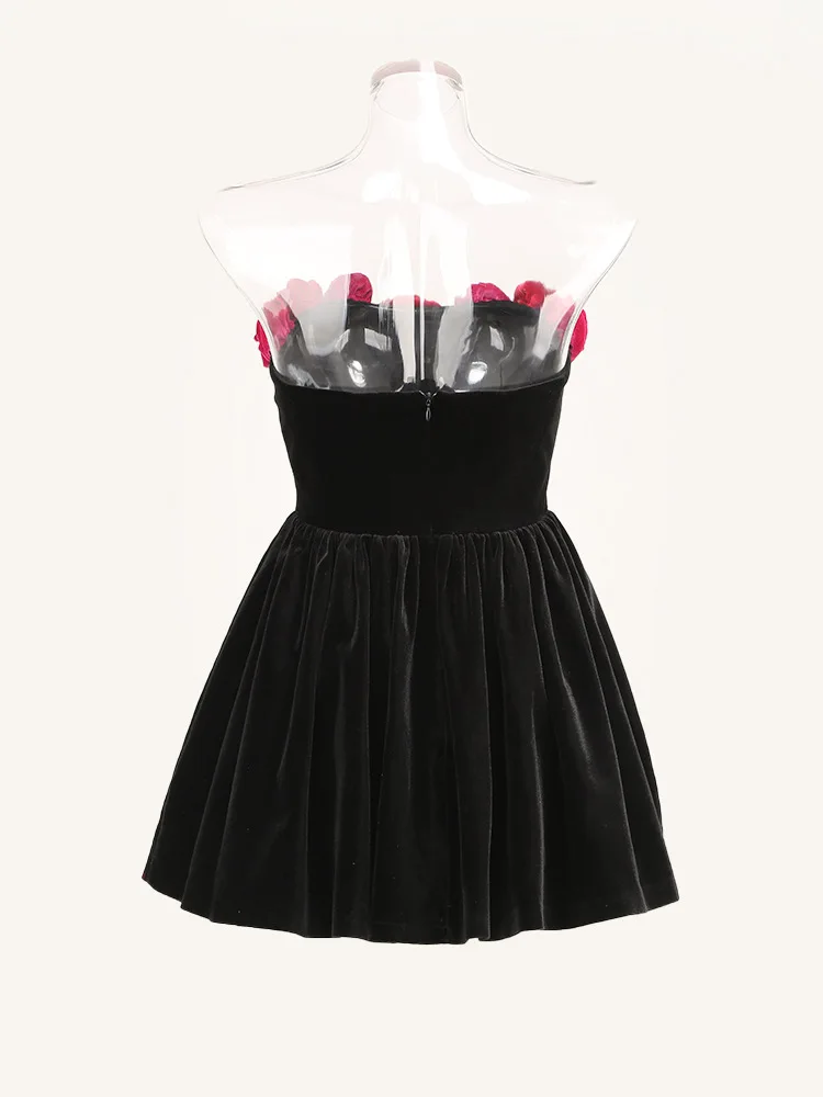 Strapless A-Line Mini Dresses Short Birthday Party Cocktail Dress Velvet Little Black Gowns
