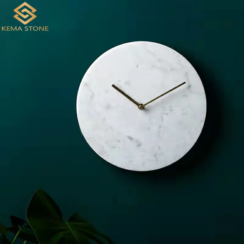 New Design Round Natural Stone Black Marquina Marble Wall Clock for Living Room
