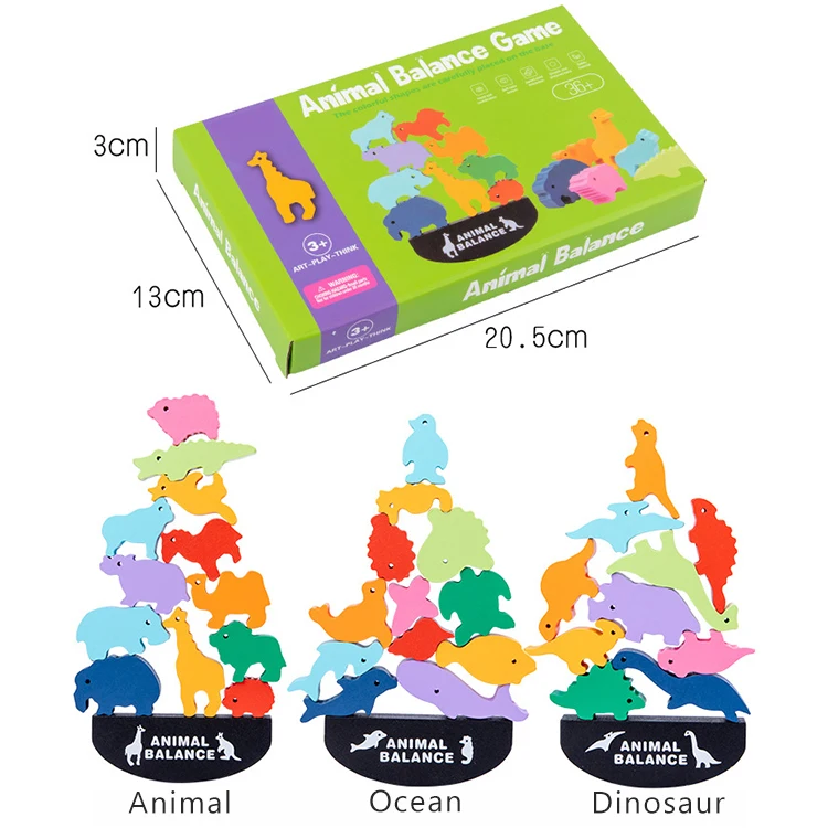 Custom Colorful 3D Wooden Puzzle Animal Stacker Block Toys Children Educational Wood Jigsaw Puzzle for Kids