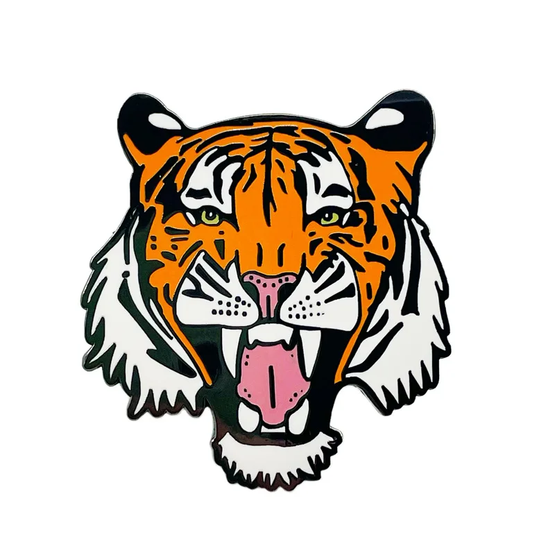 Tiger head brooch Cartoon Year of the Tiger Metal imitation enamel badge Creative schoolbag decorative accessories pin