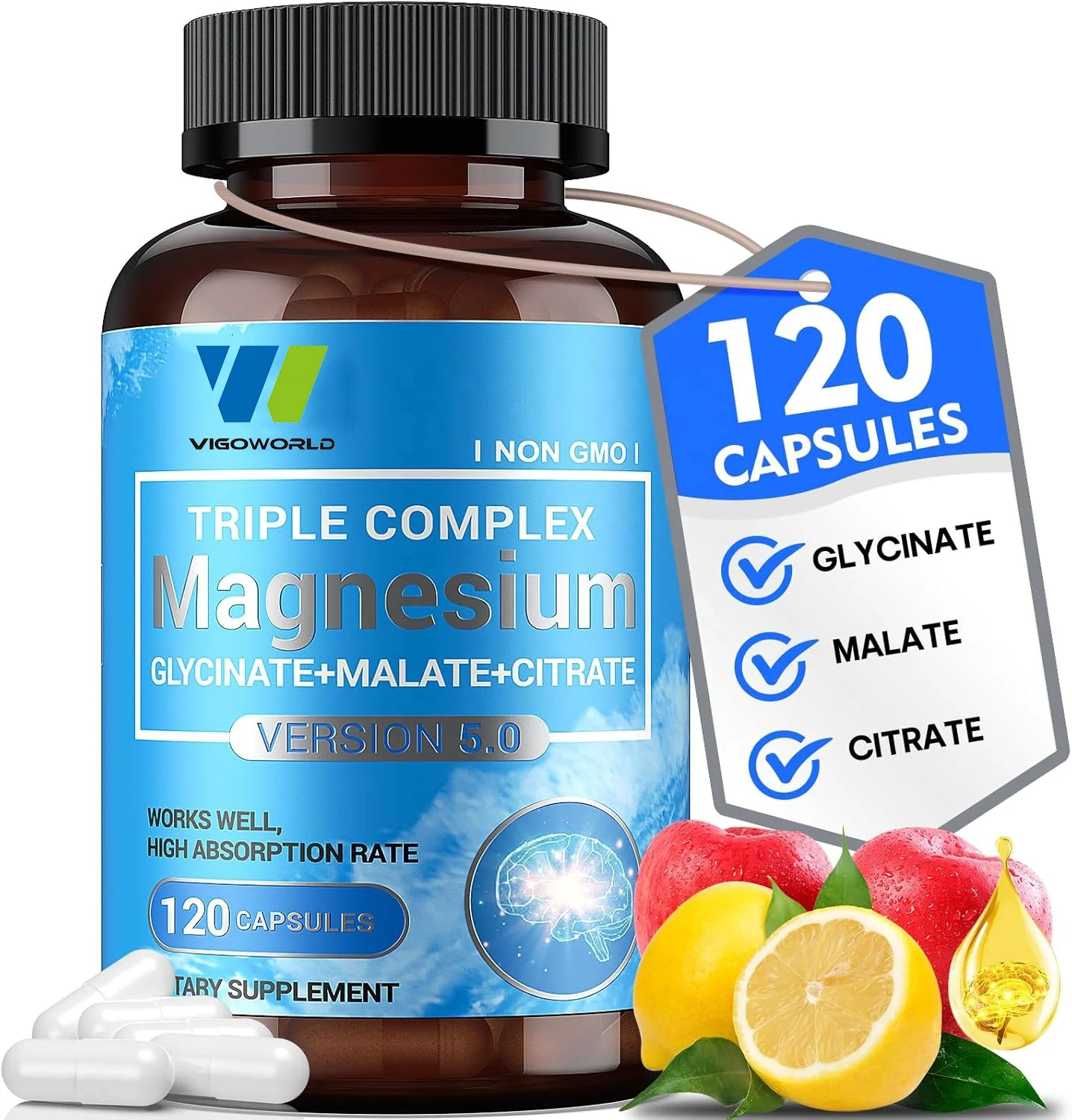Vitadiscovery Private Label Vegan Triple Magnesium Complex Capsules 300mg Magnesium Glycinate Malate Citrate Capsules