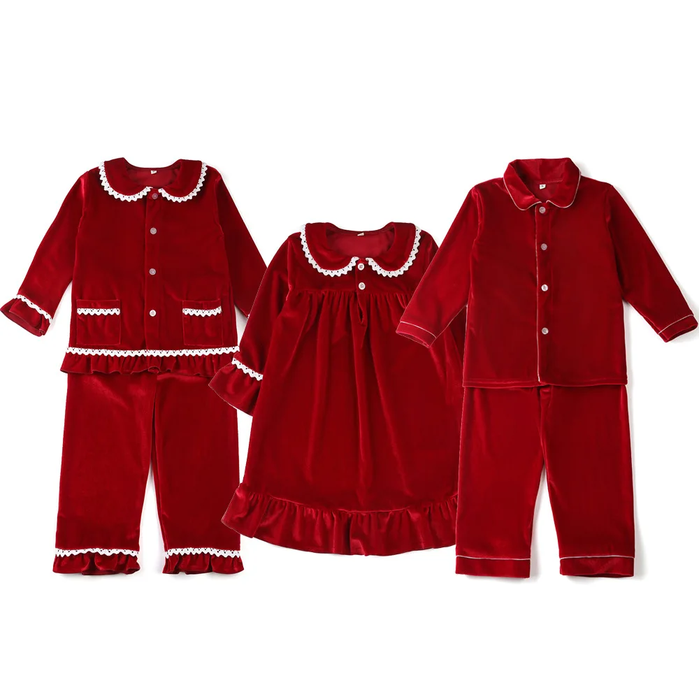 Ivy42214A 2023 Christmas Long Sleeve Girls Kids Loungewear Dress Kids Velvet Dress