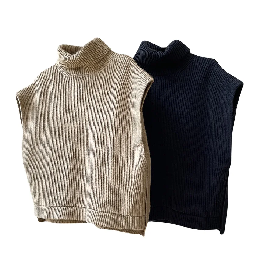 Autumn Winter Korean Style Wide-shouldered Lady Sweater Vest for Women Sleeveless