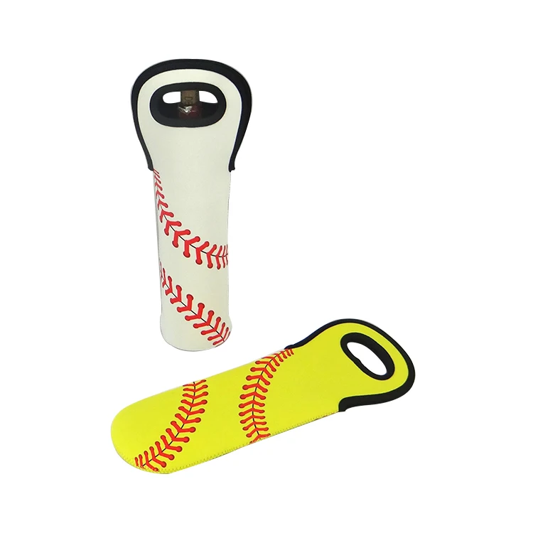 Baseball Style Wholesale Custom Pattern logo Neoprene 750ml Wine Bottle Holder for Party
