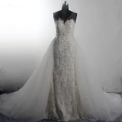 RSW1553 Luxury Bridal Gown Scoop Neckline Sleeveless Silver Beaded Appliques Lace Designer Wedding Dress Detachable Skirt