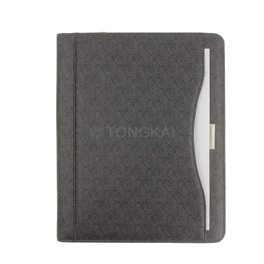 Luxury Gifts Zipper A4 Leather Portfolio Custom Embossed Padfolio with Legal Notepad Bag Presentation Folder 3-7 Days TK-J3006