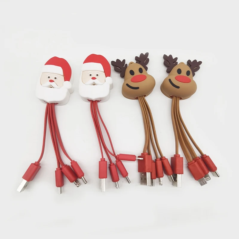 USB Data Cable Cute Cartoon Design Good Quality And Cheap Price ODM Factory IPhone USB Cable Christmas Series Keychain