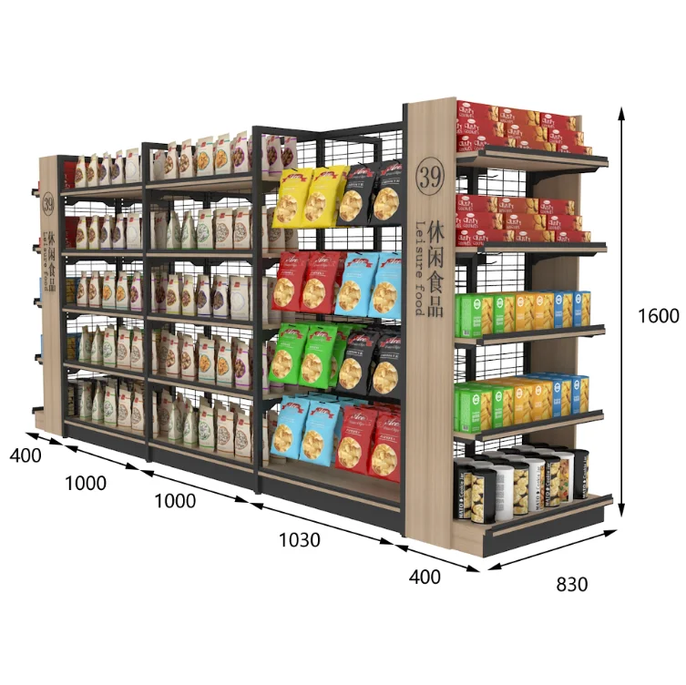 High quality factory customized 5-layer steel wood combination supermarket shelf retail shelves