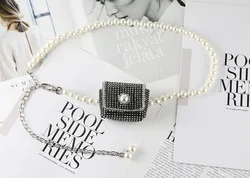 Wholesale decorative ladies women rhinestone waist bag pearl chain belt