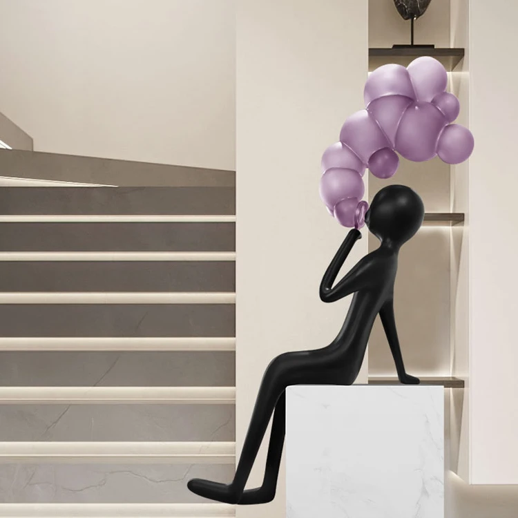 Nordic Fashion Blowing Bubble Figure Ornaments Decorative Resin Human Sculpture Light