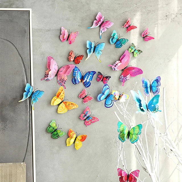 12 PCS/Set  3 D Butterfly Wall Decals Stickers Decoration for Wedding Paper Butterflies Cup Card Festival Party Art Decorations