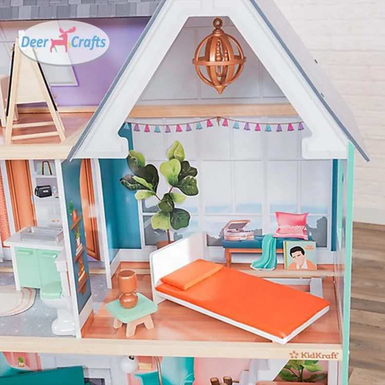 Classic pretend large wooden baby doll house toys with furniture accessories DA06435