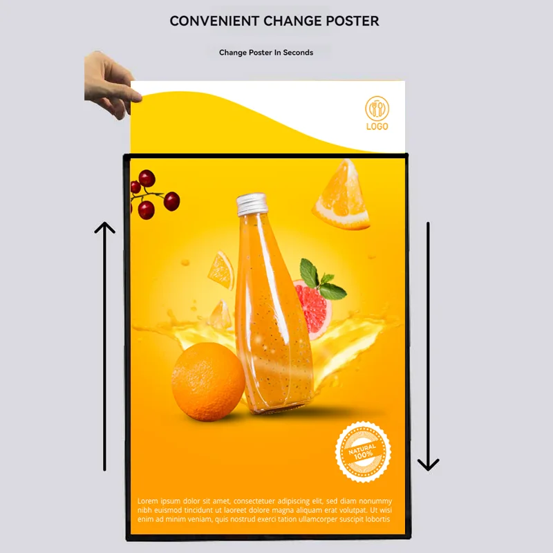 Wholesale Custom Shape Slim LED Light Box Backlit Menu Stand with Aluminum Frame and Tempered Glass Front Panel Model A2