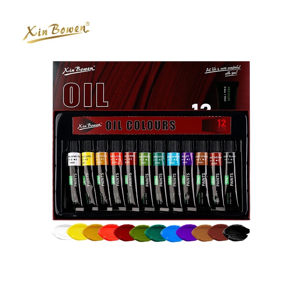 Xin Bowen Art Paint 12colors 12ML Professional Level High Quality Oil Colours Paint for Canvas Glass Paper Painting