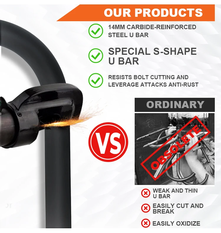 Wholesale E Bike Alarm U Lock Anti-theft Bicycle Mountain Bike Lock