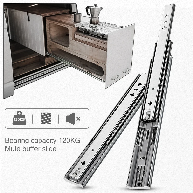 AOLISHENG 53mm Width Soft Closing Ball Bearing Heavy Duty Telescopic Channel Furniture Hardwar Kitchen Cabinet Drawer Slide Rail
