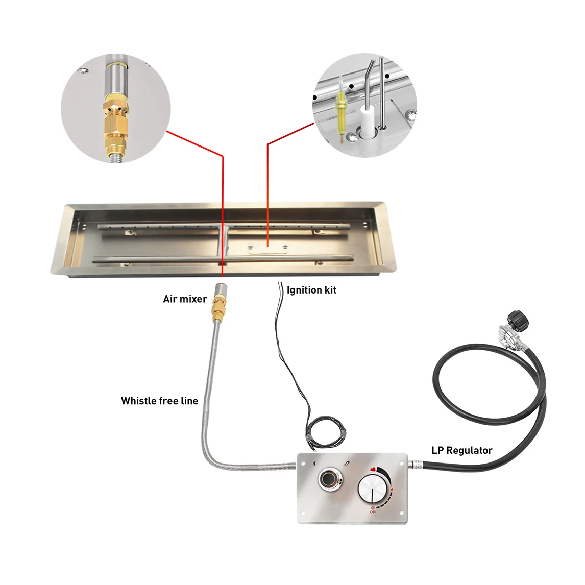 Wholesale SS 304 Stainless Steel Fire Pit Pan Burner Gas Fire Pit Pan With Propane Gas Connection Kit
