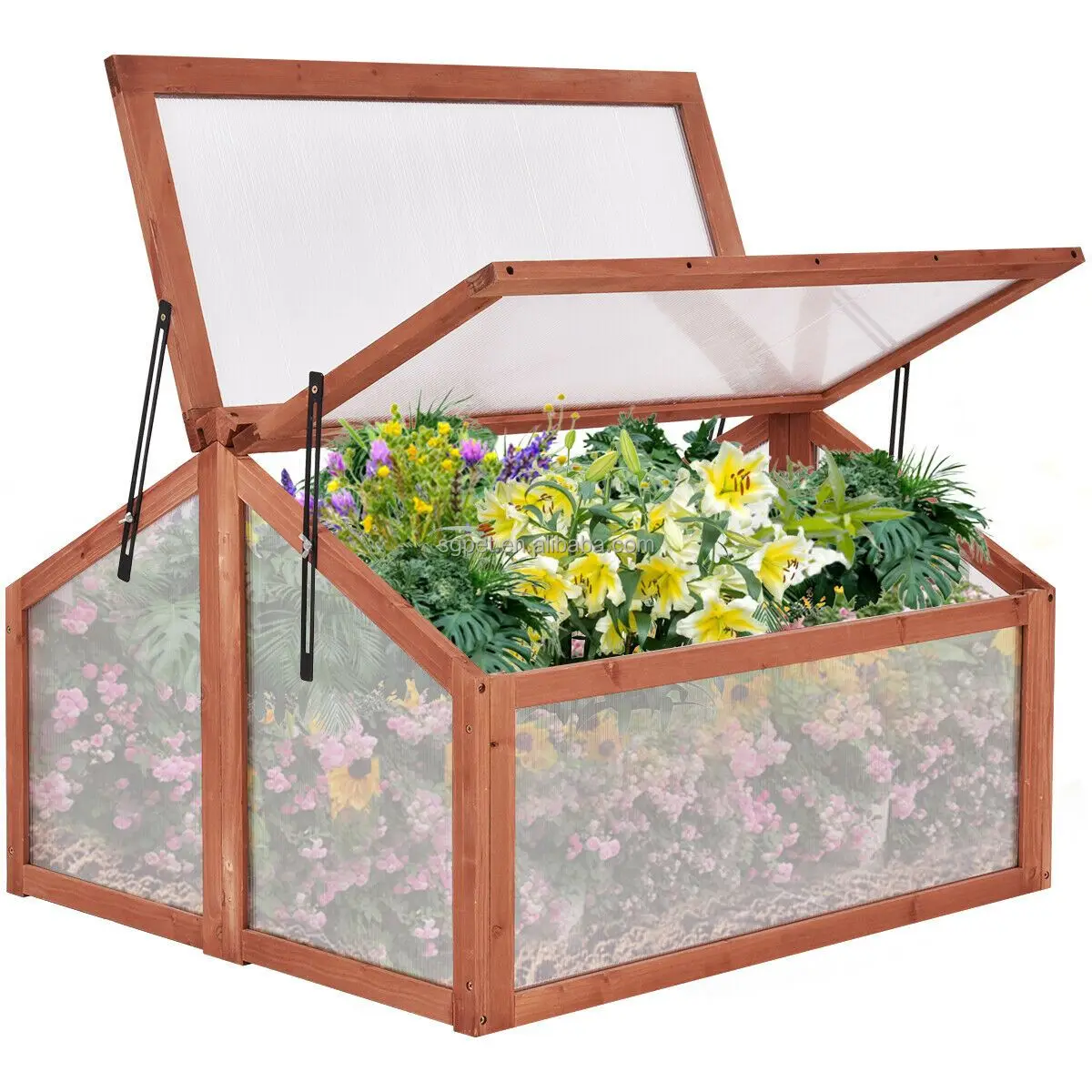 Outdoor Mini Greenhouse, Wooden Cold Frame With Bottom Shelf