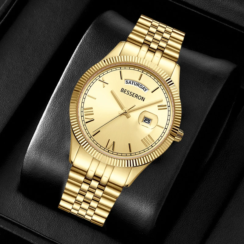 2035 miyota japan movement luxury men watch quartz hodinky orologio uomo stainless steel watch gold montre homme