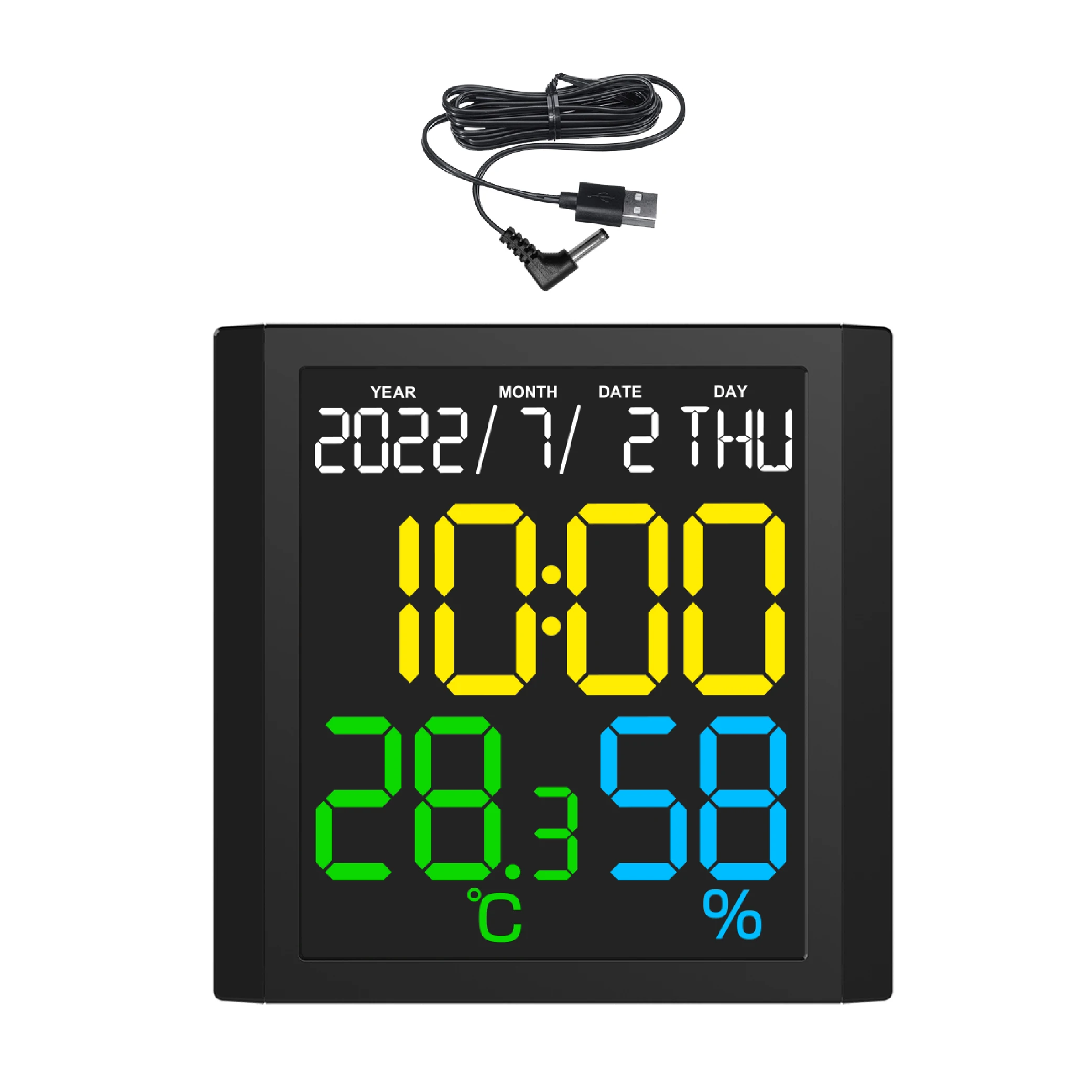 EWETIME Big Screen Wall Clock Table Clock Decoration with Calendar Thermometer and Hygrometer LED Display