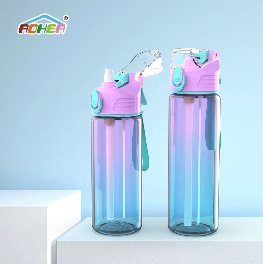 Aohea  Durable BPA Free Large Capacity Gradient Sports Water Bottles for Children With Direct Drinking Silicone  Straw