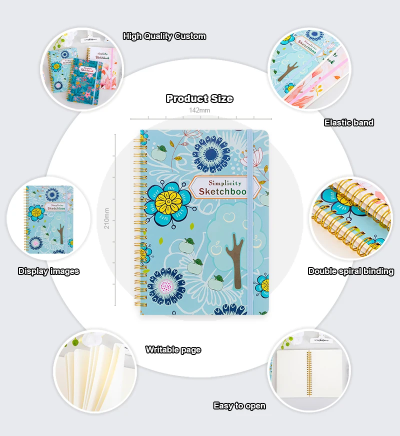 A4 A5 art sketchbook Cover watercolor paper sketchbook double coil Spiral sketch book for drawing sketch pad