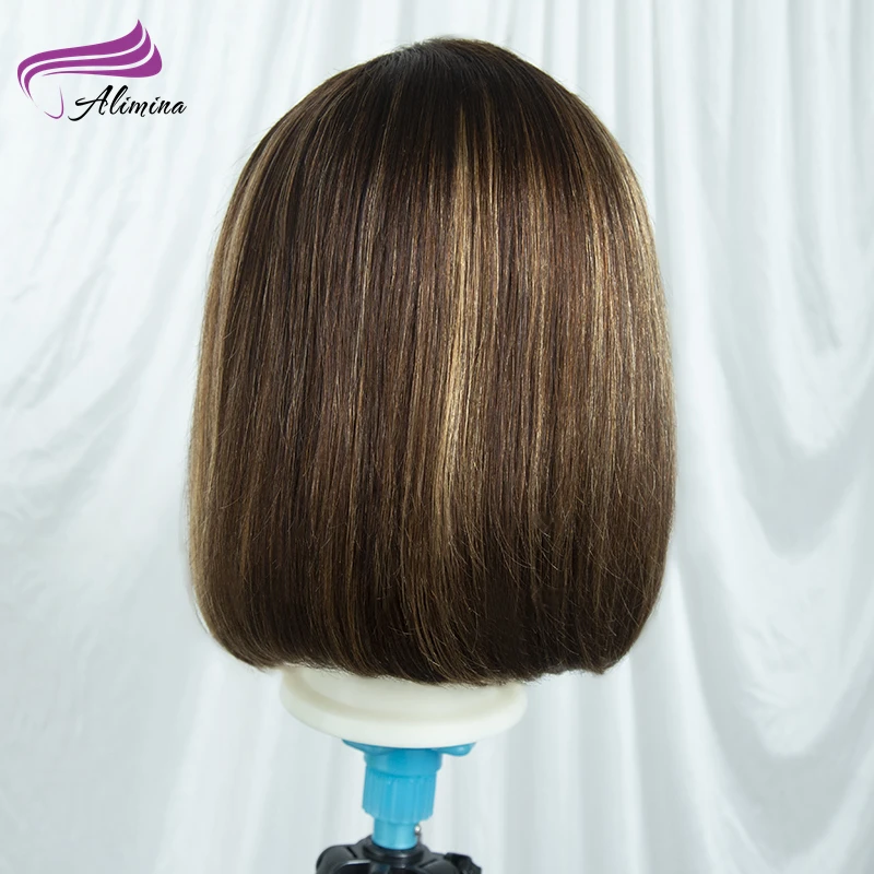 Alimina Wholesale Ombre Blonde Short Human Hair Wig Brazilian Virgin Bob Highlight Wigs 100% Human Hair Lace Wig With Highlights