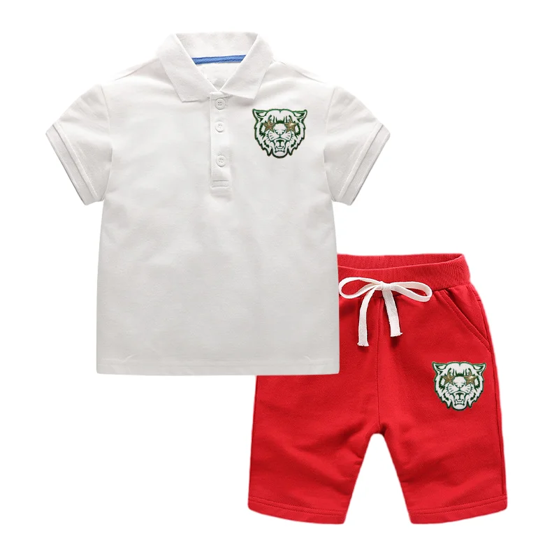 Customized Design 2024 Summer Boys Clothing Set Solid Polo T-shirts Shorts Casual Children Clothing Set