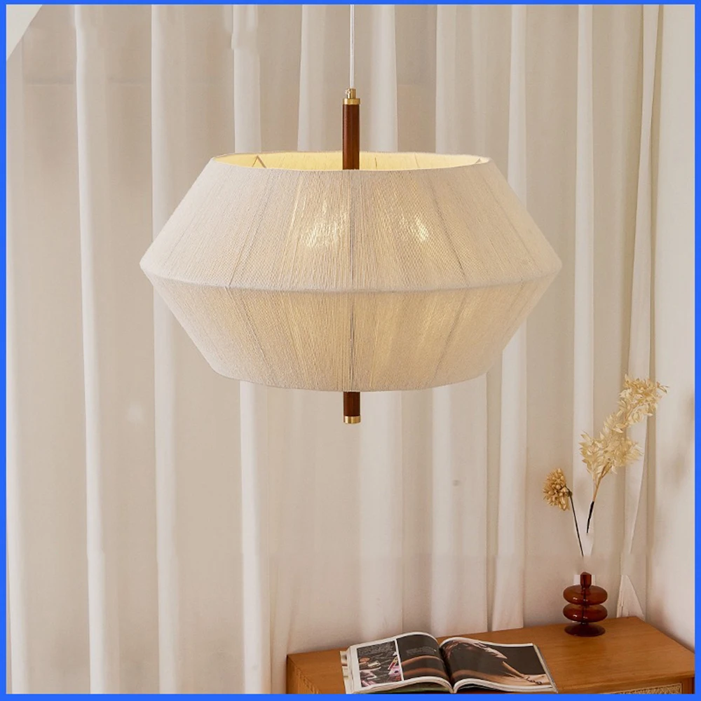 Wabi Sabi Style Solid Walnut Wood Cotton Thread Adjustable Beech Pull-Down Scandinavian Mobile Lighting Suspension Lamp