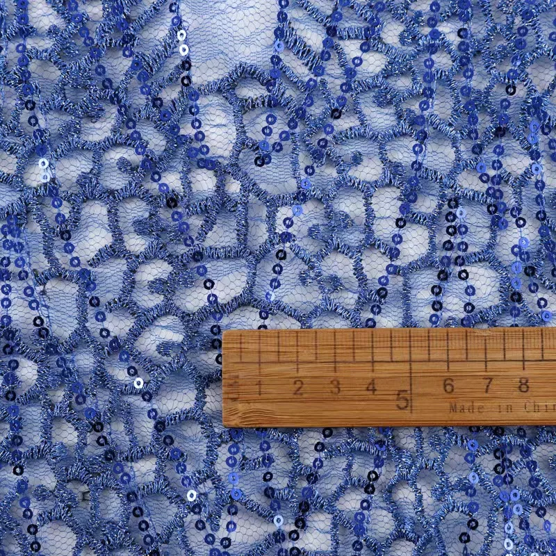 3D Sequin Beaded Lace Fabric Mesh Embroidery Sequined Lace Fabric for DIY Evening Dress Wedding Dress