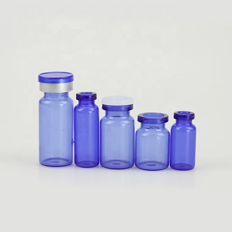 3ml 5ml 7ml 10ml blue empty lyophilized powder glass cosmetics vial with cap pharmaceutical glass bottle vial
