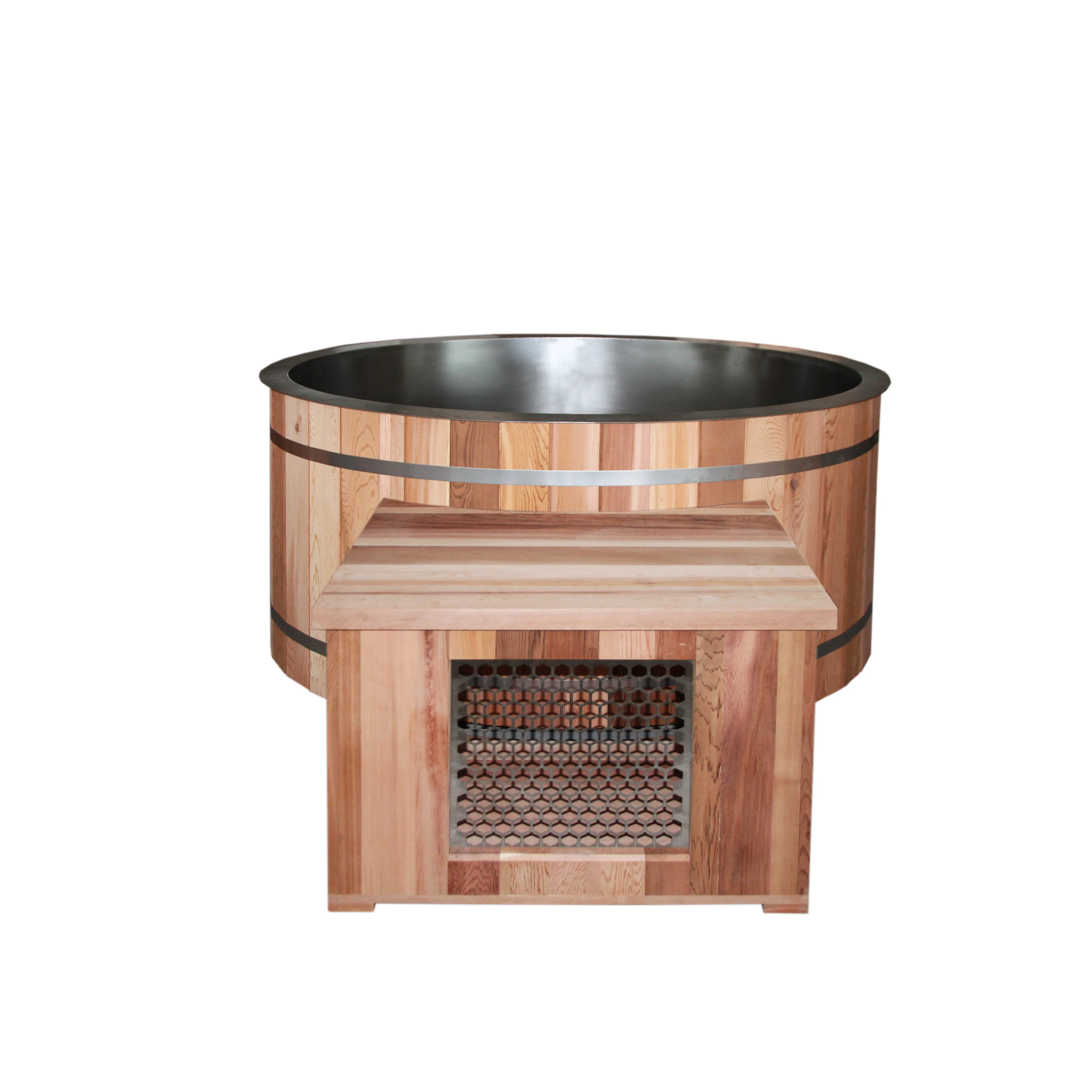 Customized Size Double Wall Red Cedar Ice Barrel Bath Cold Plunge with Chiller and Lid