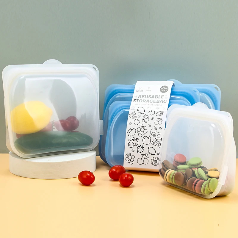 Stand up airtight silicone food pouch freezer bag leakproof reusable silicone food storage bag