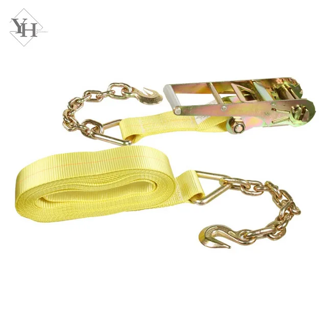 
heavy duty 4inch 16200 lbs yellow ratchet straps tie down ratchet lashing belt with chain hook 
