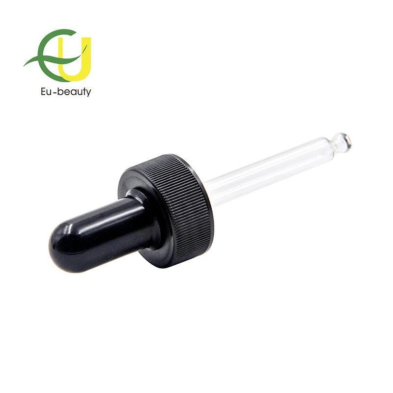 28/400 black plastic glass dropper with glass pipette and rubber bulb caps