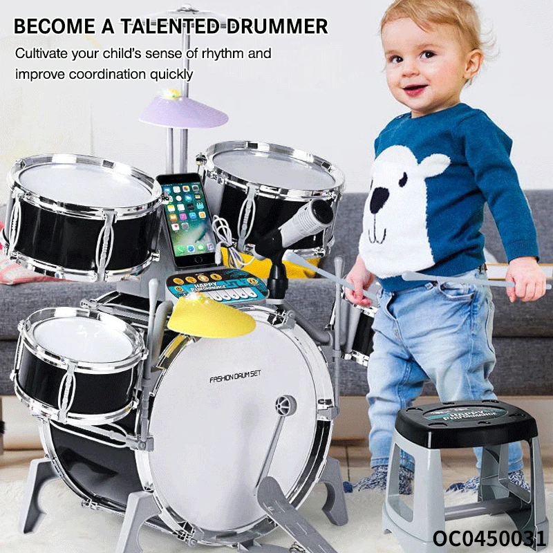 Musical instruments training electric baby kids jazz drum set toy with chair light music