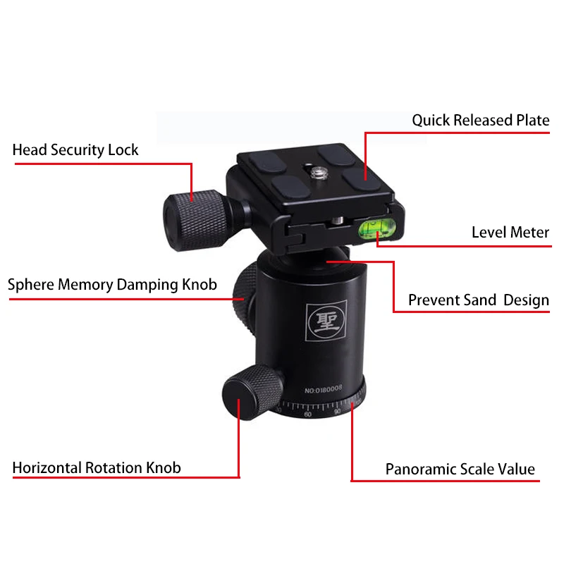 
Dason.s Panoramic Ball Head Tripod Photography For 1/4 Inch Screw Camera Camcorder And 3/8 Inch Monopod Tripod 