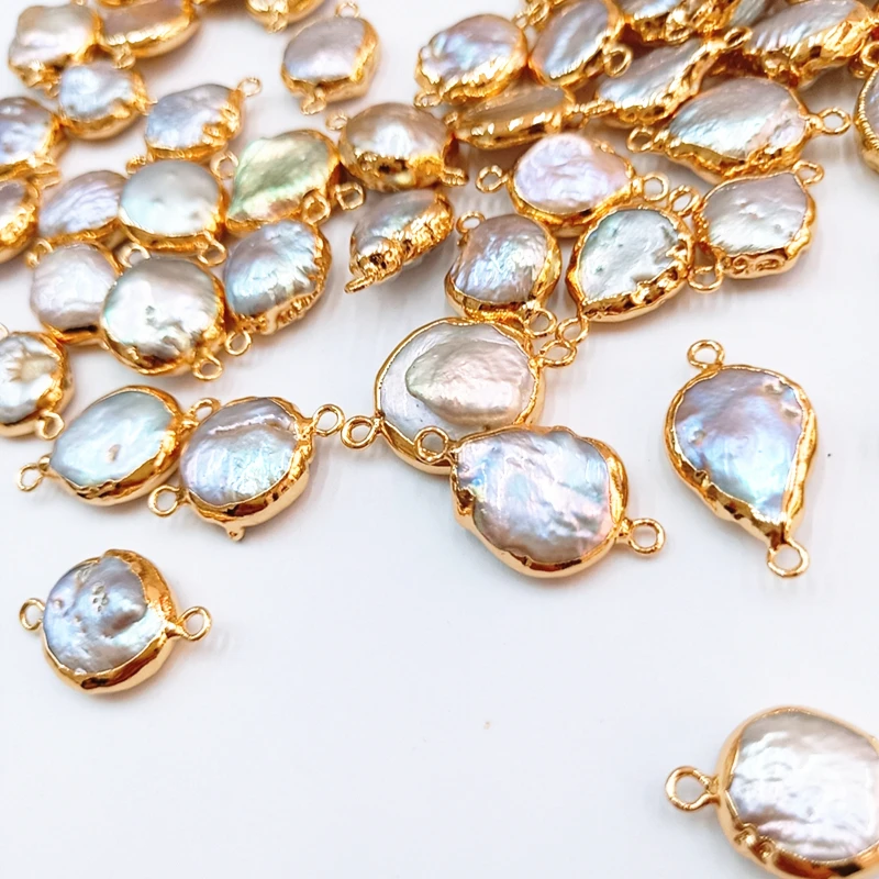 DIY Bracelet Earring Connector Gold Plated Bezel Irregular Pearl Natural Freshwater Baroque Pearl Connector