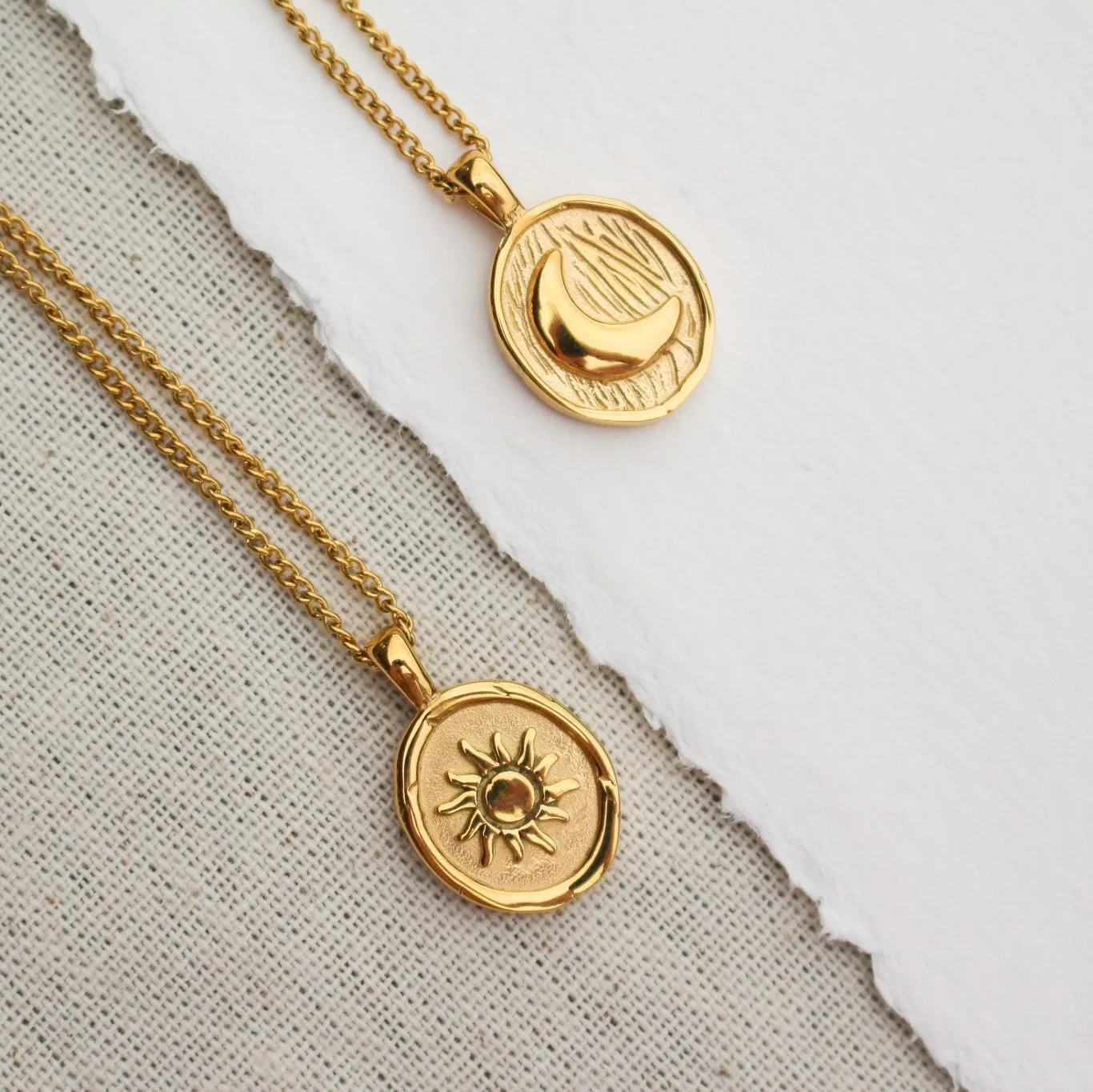 18K Gold Plated Waterproof Stainless Steel Round Moon and Sun Pendant Necklace for Women Trendy Jewelry Gift