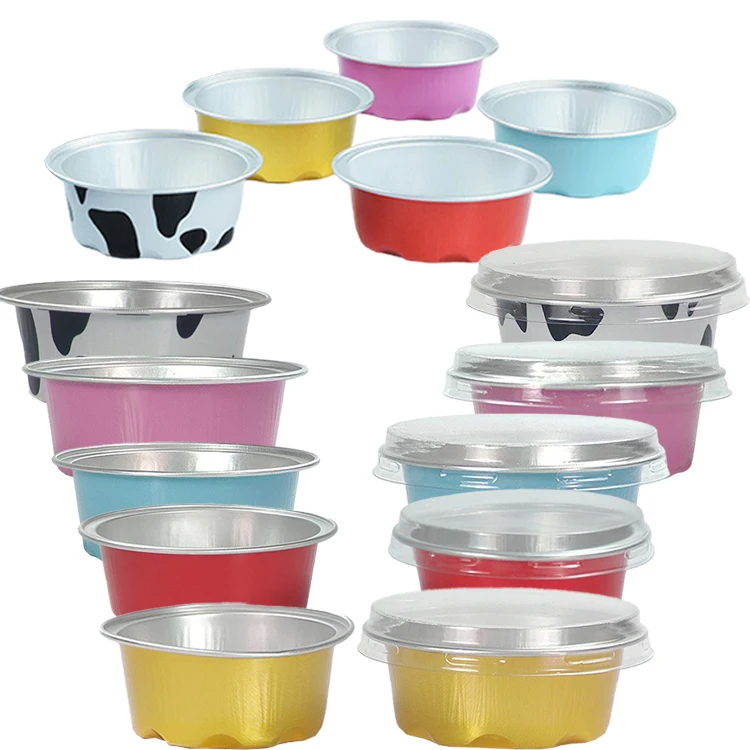 Environmentally Friendly Mini round Aluminium Foil Containers with PP Plastic Lid for Baking Pattern Pulp Material