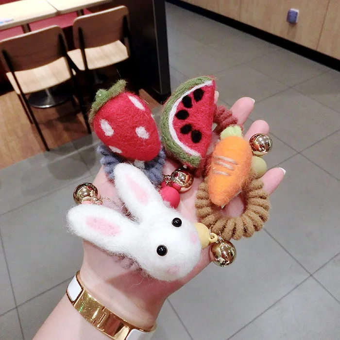 
Three-dimensional fruit rabbit felt hair cord cartoon hair cord hair cord carrot rubber band girl 