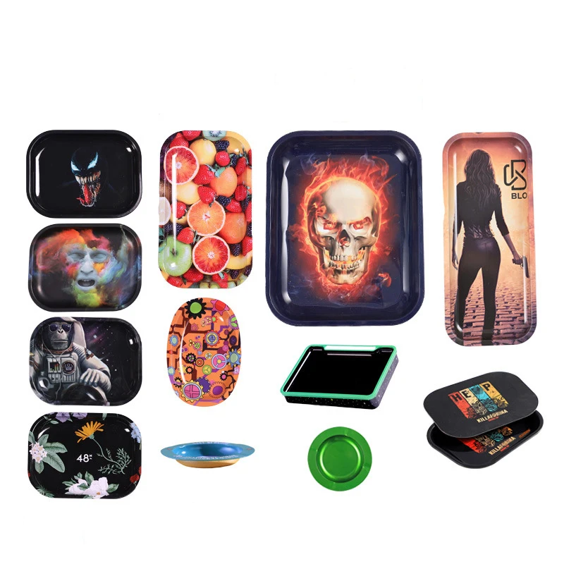 Custom MOQ Tin Rolling Tray Tobacco Metal Plastic Tinplate Serving Rolling Tray Factory wholesale