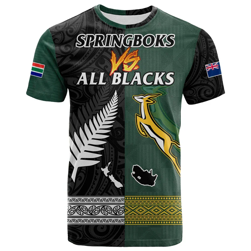 Ulafala Style Samoa Warriors South Africa Protea and New Zealand Fern T Shirt Rugby Go Springboks All Black Custom Toa T Shirt