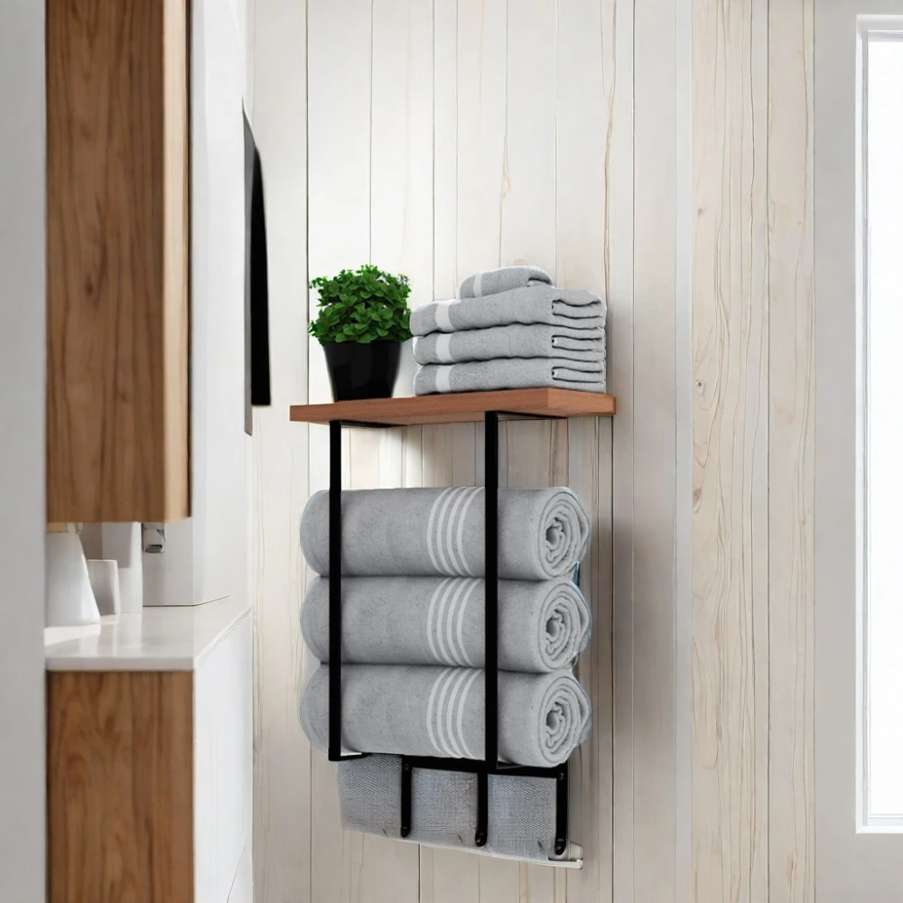 Brand New Wooden Stand Block Hooks Kitchen and Bathroom Shelf Organizer for Towel Rack and Other Accessories