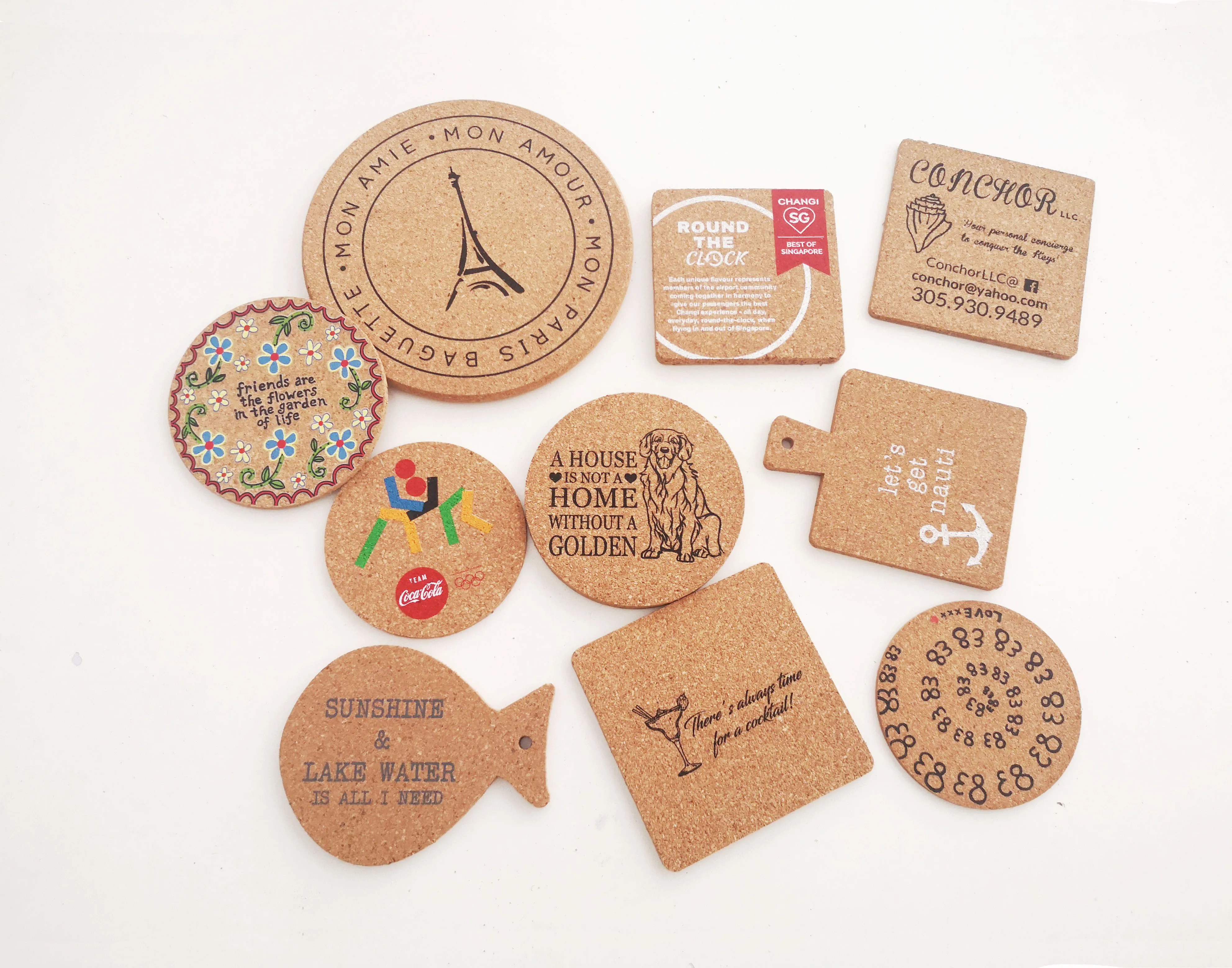 Custom Blank 9cm,10cm  7.5in square Round Absorbent Drink Mats Wood Cork Board Placemats and Coasters